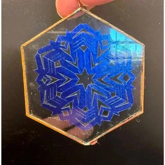 2 Vintage Glass Christmas Ornaments Hexagon shaped foil snowflake copper edge - Picture 5 of 9